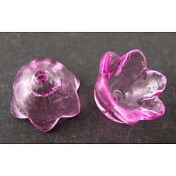 Fuchsia Transparent Acrylic Beads, Flower, Dyed, Fuchsia, about 10mm wide, 6mm thick, hole:1.5mm, about1900pcs/500g