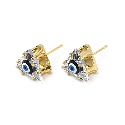 Black Triangle Glass with Enamel Evil Eye Stud Earrings, Real 18K Gold Plated Brass Jewelry for Women, Black, 10.5x10.5mm, Pin: 0.7mm