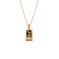 Golden Rhinestone Tarot Card Pendant Necklace with Enamel, Golden Stainless Steel Jewelry for Women, Knight, 19.69 inch(50cm)