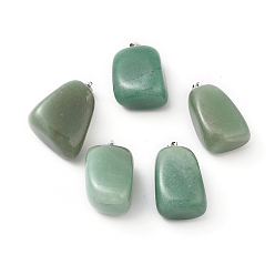 Green Aventurine Natural Green Aventurine Pendants, with Platinum Tone Brass Findings, Nuggets, 23~30x13~22x12~20mm, Hole: 5x3mm