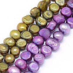 Mixed Color Dyed Natural Cultured Freshwater Pearl Beads Strands, Two Sides Polished, Mixed Color, 8~9x7~8x5~8mm, Hole: 0.8mm, about 46pcs/strand, 13.7 inch(35cm)