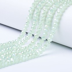 Vert Pâle Perles en verre electroplate, perles d'imitation en jade, de couleur plaquée ab , facette, rondelle, vert pale, 6x5mm, Trou: 1mm, Environ 92~94 pcs/chapelet, 17~17.5 pouce (42.5~43.75 cm)
