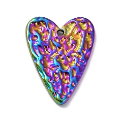 Rainbow Color Ion Plating(IP) 304 Stainless Steel Pendants, Textured, Heart Charm, Rainbow Color, 26x19x2mm, Hole: 1.8mm