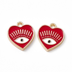 FireBrick Alloy Enamel Pendants, Golden, Heart with Eye Charm, FireBrick, 14.5x13x1.5mm, Hole: 1.6mm