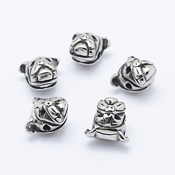 Antique Silver 304 Stainless Steel Puppy Beads, Bulldog Head, Antique Silver, 12x13x10mm, Hole: 2mm