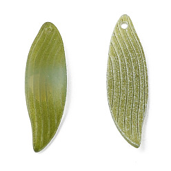 Gris Oliva Colgantes de plástico, hoja, verde oliva, 28.5x7.5x3 mm, agujero: 1.2 mm