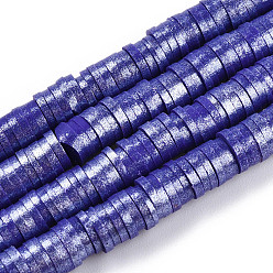 Azul Hechos a mano de los granos de la arcilla del polímero hebras, pearlized, disco / plano y redondo, perlas heishi, azul, 6 mm, agujero: 1.5 mm, 15.75'' (40 cm)