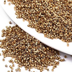 Vara de Oro 11/0 califique una granada de cristal, cilindro, tamaño de grano de semilla uniforme, colores metálicos, vara de oro, 1.5x1 mm, agujero: 0.5 mm, sobre 20000 unidades / bolsa