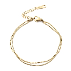Золотой 304 двухслойный многожильный браслет из нержавеющей стали с круглыми цепочками в виде змей и шариков для женщин, золотые, 7-7/8 дюйм (20.1 см)