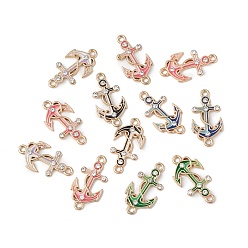 Mixed Color Alloy Enamel Connector Charms, Anchor Links with Crystal Rhinestone, Light Gold, Cadmium Free & Nickel Free & Lead Free, Mixed Color, 23x12x2mm, Hole: 1.6mm