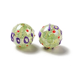 Light Green AB Color Transparent Crackle Acrylic Round Beads, Halloween Boo Bead, with Enamel, Light Green, 19.5x20mm, Hole: 3mm