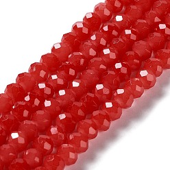 FireBrick Baking Painted Imitation Jade Glass Bead Strands, Faceted Rondelle, FireBrick, 10x8mm, Hole: 1mm, about 63~65pcs/strand, 18.90''(48~50cm)