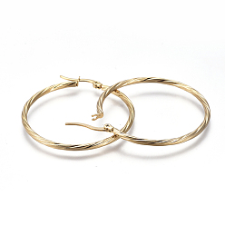 Golden 201 Stainless Steel Big Hoop Earrings, with 304 Stainless Steel Pin, Hypoallergenic Earrings, Twisted Ring Shape, Golden, 10 Gauge, 39.5x2.5mm, Pin: 0.7mm