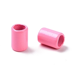 Rosa Caliente Perlas de aleación pintadas con aerosol para enchapado en estante de columna para la fabricación de joyas, sin cadmio y níque y plomo, color de rosa caliente, 6.5x4.5 mm, agujero: 3.3 mm