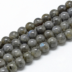 Labradorite Natural Labradorite Beads Strands, Round, 8~9mm, Hole: 1mm, about 45~48pcs/strand, 15.7 inch
