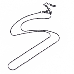Gunmetal Brass Venetian Chain, Box Chain Necklaces, with Lobster Claw Clasps and Chain Extender, Long-Lasting Plated, Gunmetal, 16.65 inch(42.3cm), 0.8mm