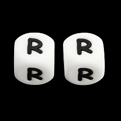 Letter R 20 piezas de cuentas de silicona con letras de cubo blanco 12x12x12 mm cuentas cuadradas del alfabeto con dados con 2 mm agujero espaciador cuentas de letras sueltas para pulsera collar fabricación de joyas, letter.r, 12 mm, agujero: 2 mm