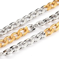 Golden & Stainless Steel Color Two Tone 304 Stainless Steel Curb Chains, with Spool, Unwelded, Golden & Stainless Steel Color, 6x3.7x1mm, 32.8 Feet(10m)/roll