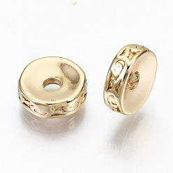 Real 18K Gold Plated Brass Corrugated Beads, Nickel Free, Flat Round, Real 18K Gold Plated, 8x2.5mm, Hole: 1.8mm