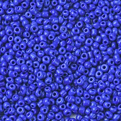 Bleu 8/0 perles de rocaille de verre, opaque graine de couleurs, petites perles artisanales pour la fabrication de bijoux bricolage, ronde, trou rond, bleu, 8/0, 3mm, Trou: 1mm, environ 10000 pcs / livre