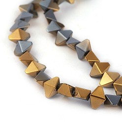 Golden Plated Electroplated Non-magnetic Synthetic Hematite Beads Strands, Half Plated, Rhombus, Golden Plated, 5.5x8x4mm, Hole: 0.8mm, about 73pcs/strand, 15.74 inch(40cm)
