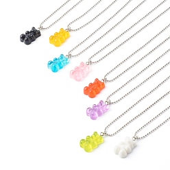 Mixed Color 304 Stainless Steel Ball Chain Necklaces, with Resin Pendants, Bear, Mixed Color, 46x0.15cm