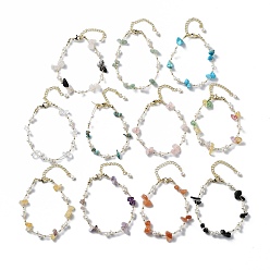 Mixed Stone Natural & Synthetic Mixed Gemstone Bracelets, with 304 Stainless Steel Clasp and Plastic Imitation Pearl for Women, 7-1/8 inch(18cm)