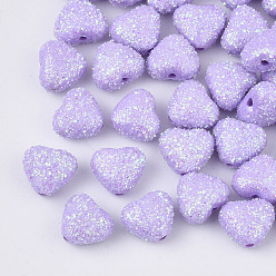 BlueViolet Opaque Acrylic Beads, with Glitter Powder, Heart, Medium Purple, 8x9.5x5.5mm, Hole: 1.4mm