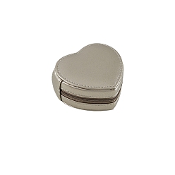 Dark Khaki PU Imitation Leather Jewelry Organizer Zipper Boxes, Portable Travel Jewelry Case for Rings, Earrings, Bracelets Storage, Heart, Dark Khaki, 10x9x4.5cm