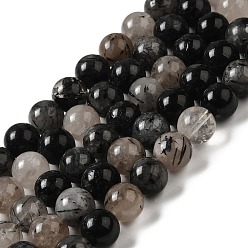 Rutilated Quartz Natural Black Rutilated Quartz Beads Strands, Round, 10~11mm, Hole: 1mm, about 36~40pcs/strand, 15.7 inch.