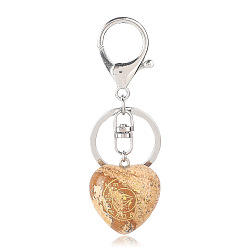 Jaspe Image Porte-clés coeur de jaspe naturel avec oeil d'horus, Porte-clés en pierre d'énergie reiki, pour sac, bijoux, décoration cadeau, 9.5x3 cm