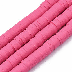 Ярко-Розовый Полимерной глины ручной работы бисер нитей, для поделок ювелирных изделий, Heishi бусы, Диск / плоские круглые, ярко-розовый, 6x0.5~1 мм, отверстие : 1.8 мм, около 290~320 шт / нитка, 15.75 дюйм ~ 16.14 дюйм (40~41 см)