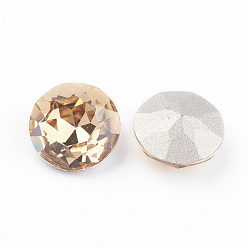 Light Colorado Topaz Pointed Back & Back Plated K9 Glass Rhinestone Cabochons, Grade A, Faceted, Flat Round, Light Colorado Topaz, 10x5mm