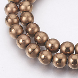 Copper Plated Electroplate Non-Magnetic Synthetic Hematite Beads Strands, Polished, Frosted, Round, Copper Plated, 6mm, Hole: 1mm, about 70pcs/strand, 16.1 inch(41cm)