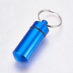 Dodger Blue Outdoor Portable Aluminium Alloy Small Pill Case, with Iron Key Ring, Dodger Blue, 50.5x17mm