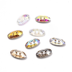 Mixed Color 2-Hole Horse Eye Glass Rhinestone Buttons, Faceted, Mixed Color, 8x16x4mm, Hole: 1.2mm