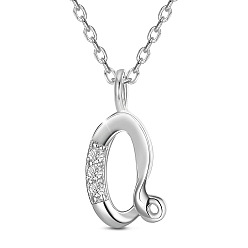Letter Q SHEGRACE Rhodium Plated 925 Sterling Silver Initial Pendant Necklaces, with Grade AAA Cubic Zirconia and Cable Chains, Platinum, Letter.Q, 15.74 inch(40cm)