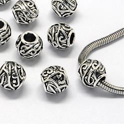Antique Silver Alloy European Beads, Large Hole Beads, Rondelle, Antique Silver, 11x10.5mm, Hole: 5mm