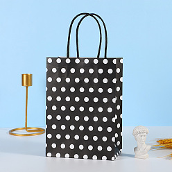 Черный Прямоугольные бумажные пакеты в горошек, с ручками, для подарочных сумок, чёрные, 11x21x27 см