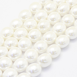Creamy White Shell Pearl Beads Strands, Oval, Creamy White, 15~16x12~13x11mm, Hole: 1mm, about 25pcs/strand, 15.7 inch(40cm)