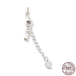 Серебро 925 удлинитель цепи из стерлингового серебра, концевые цепочки с застежками-караками и концами шнура, вкладки цепочки сердечек, с печатью s925, серебряные, 22.5 мм