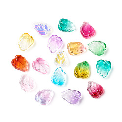 Mixed Color Two-Tone Transparent Glass Charms, Leaf, Mixed Color, 13.5x10.5x3.5mm, Hole: 1.2mm