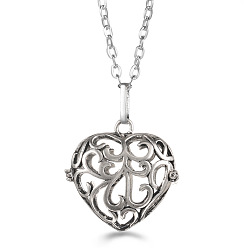 Heart Platinum Brass Cage Pendant Necklaces, Heart, 17.72~23.62 inch(45~60cm)