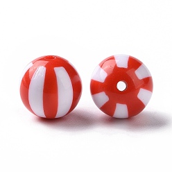 Red Opaque Acrylic Stripe Beads, Round, Red, 16x15.5mm, Hole: 2mm, abuot 210pcs/500g