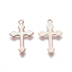 Rose Gold 201 Stainless Steel Pendants, Cross, Rose Gold, 18x11x0.5mm, Hole: 1.2mm