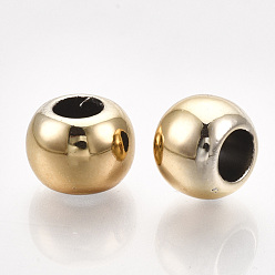 Golden UV Plating ABS Plastic European Beads, Large Hole Beads, Round, Golden, 8x6mm, Hole: 4.5mm