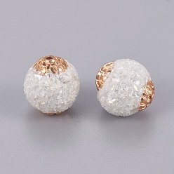 Blanc Perles Indonésiennes manuelles, avec les accessoires en métal, verre, ronde, or et de lumière, blanc, 15~15.5x14~15mm, Trou: 1.4mm