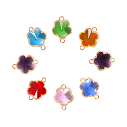Mixed Color Glass Links connectors, with Eco-Friendly Alloy Open Back Berzel Findings, Flower, Light Gold, Mixed Color, 15.5x12x5mm, Hole: 1.4mm