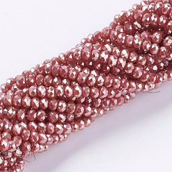 Rouge Perles en verre electroplate, plein arc-en-plaqué, facette, rondelle, rouge, 3x2mm, Trou: 0.8~1mm, Environ 185~190 pcs/chapelet, 15.5~16 pouce (39.3~40.6 cm)