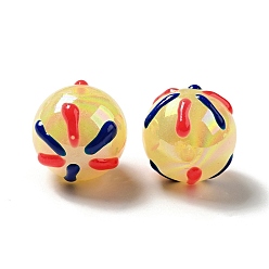 Yellow Acrylic Beads, AB Color Plated, with Enamel, Round with Firework, Yellow, 19.5x20mm, Hole: 3mm